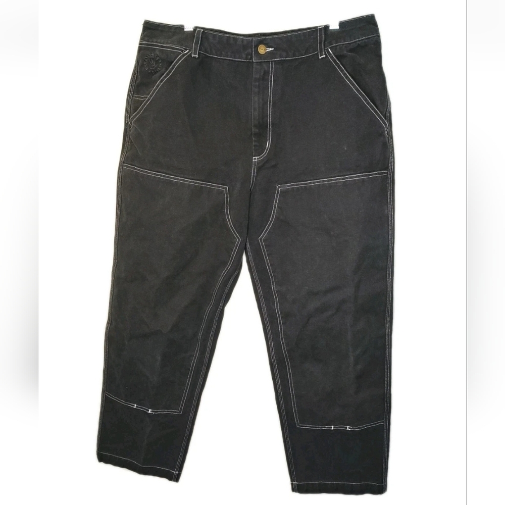 Quasi Double Knee Jean Pants Men 34 X 26 Black Denim Skater Grunge Streetwear